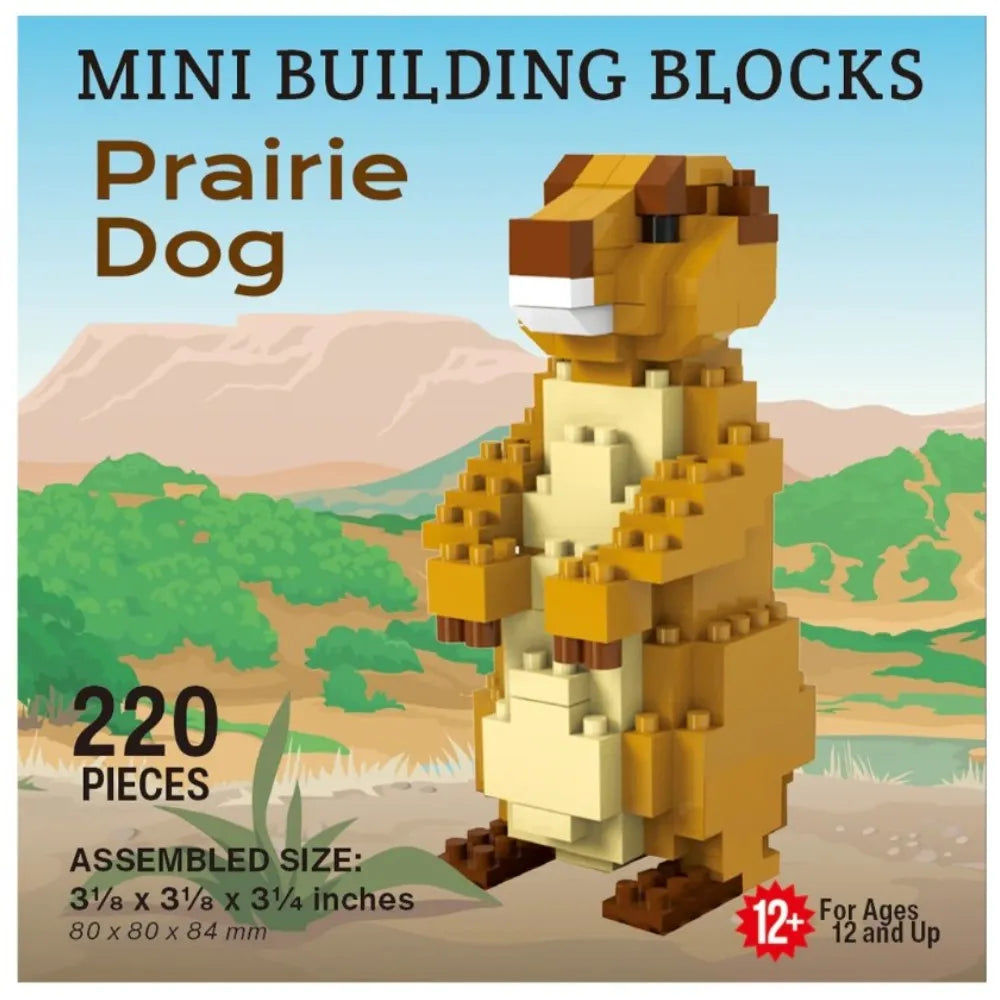 Mini building blocks set of a prairie dog with packaging background