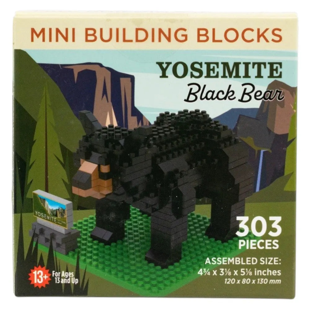 Yosemite Black Bear mini building blocks set packaging with bear figure and scenic background