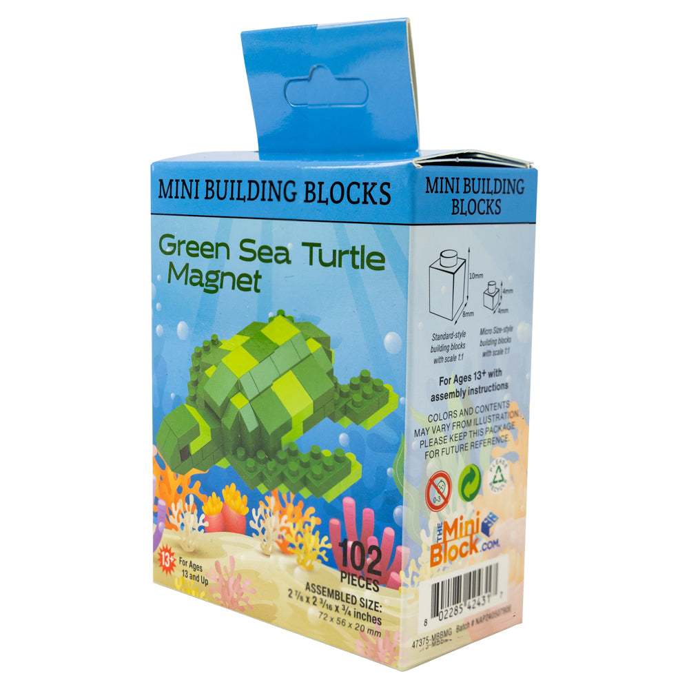 Box of Mini Building Blocks Green Sea Turtle Magnet on a white background