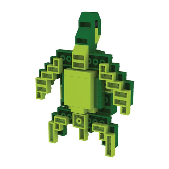 Mini block magnet set of a green sea turtle against a white background.