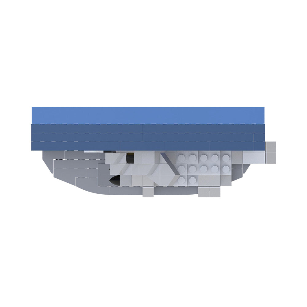 A 3D digital rendering of a  brick-like component, featuring a blue top layer and a gray textured base, shown against a plain white background.