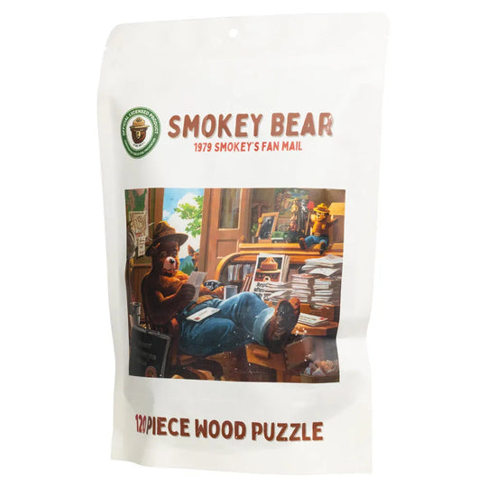 Smokey Bear 120-piece wood puzzle packaging on a white background