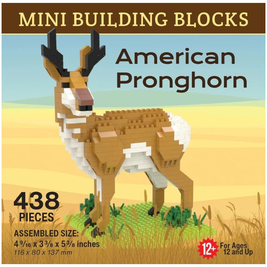Mini building blocks set of an American Pronghorn on a packaging background