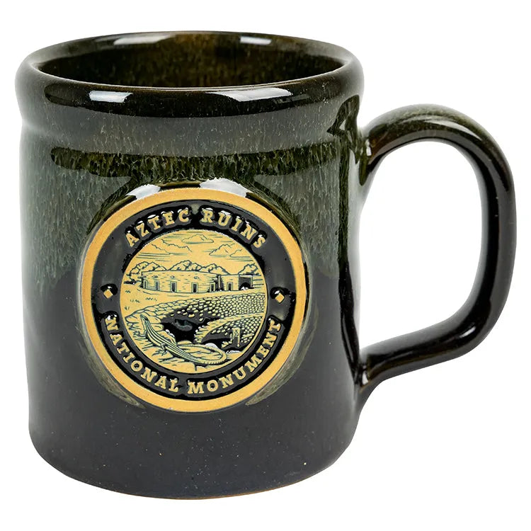 Aztec Ruins National Monument Round Logo Camper Mug Front View from Above