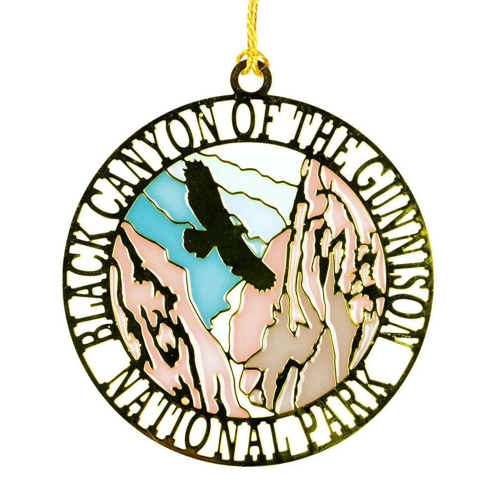 Black Canyon of the Gunnison National Park Enamel Ornament on white background.