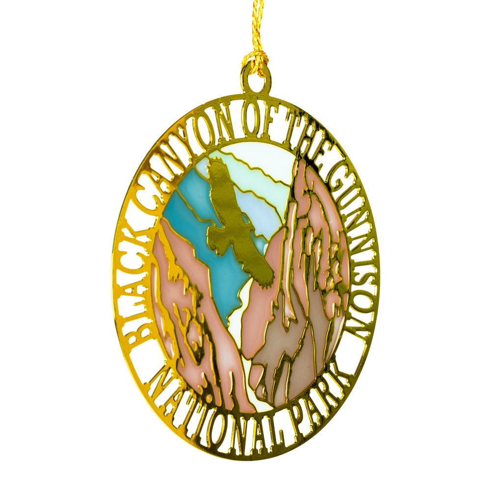 Black Canyon of the Gunnison National Park Enamel Ornament on white background.