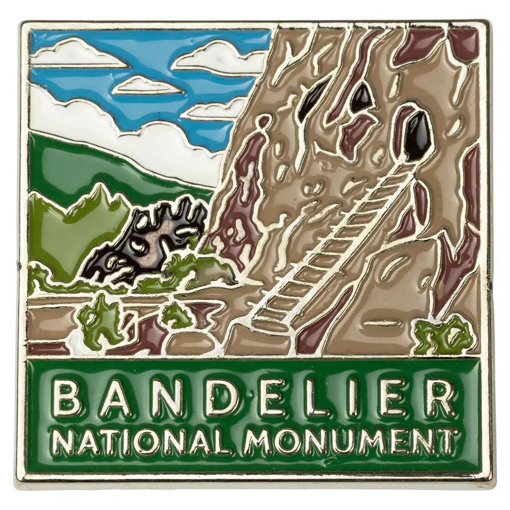 Bandelier National Monument Pin - Cavate and Ladder on white background.