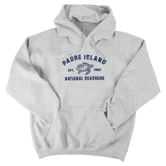 Padre Island sweatshirt with arms tucked in kangaroo pocket
