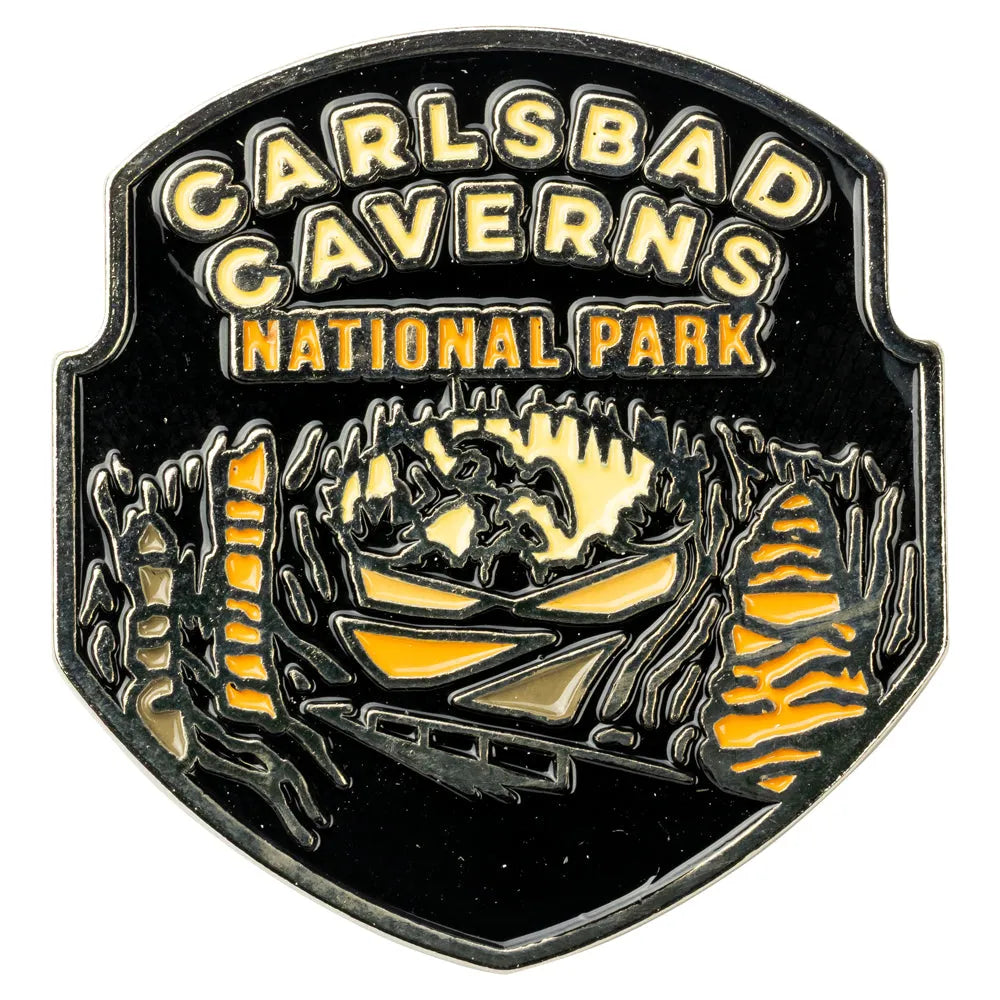 Carlsbad Caverns National Park Pin - Badge Logo enamel pin on a white background.