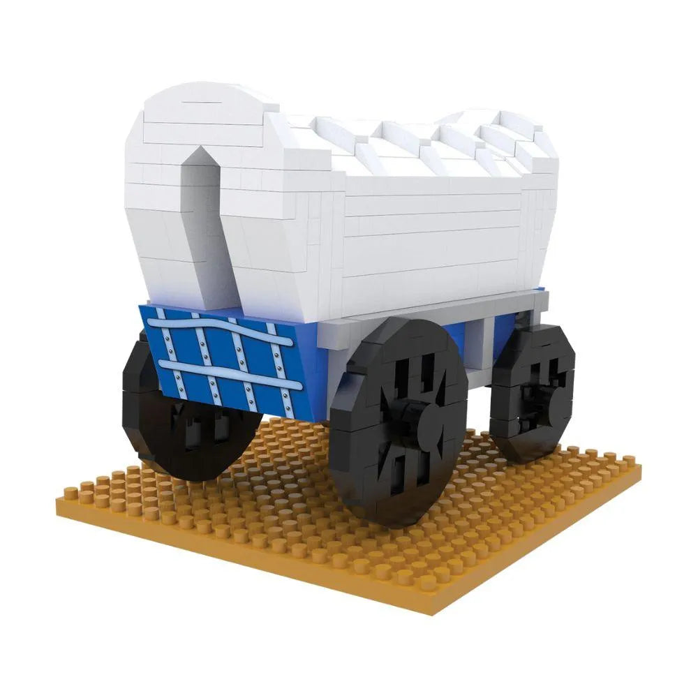 Mini block set of a covered wagon against a white background
