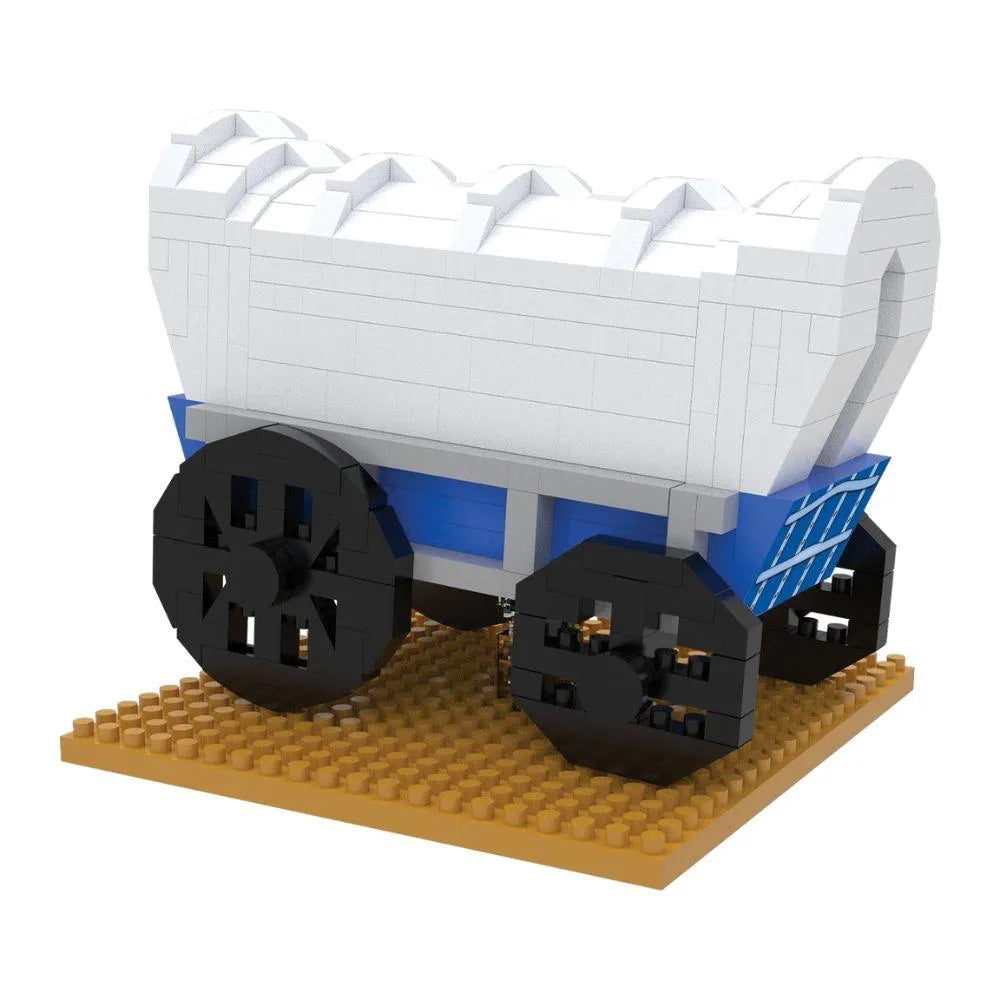 Mini block set of a covered wagon against a white background