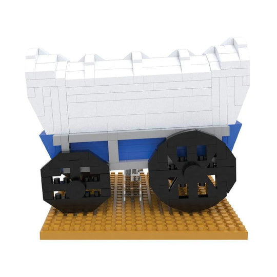Mini block set of a covered wagon against a white background
