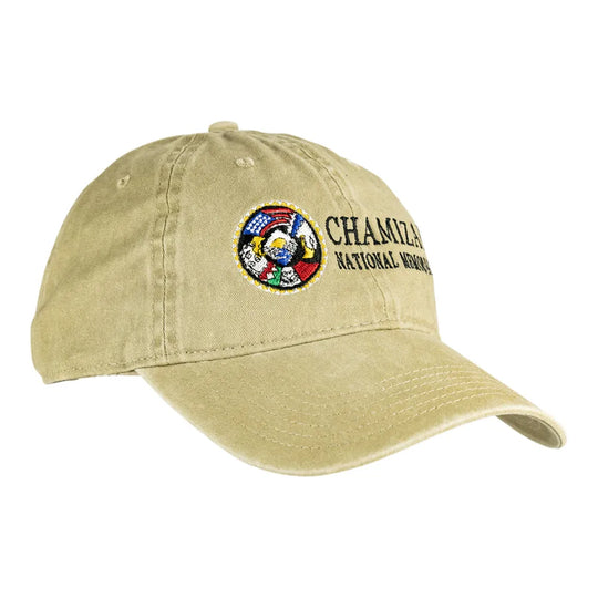 Beige Chamizal National Memorial Cap - Double Eagle with embroidered logo and text on a white background
