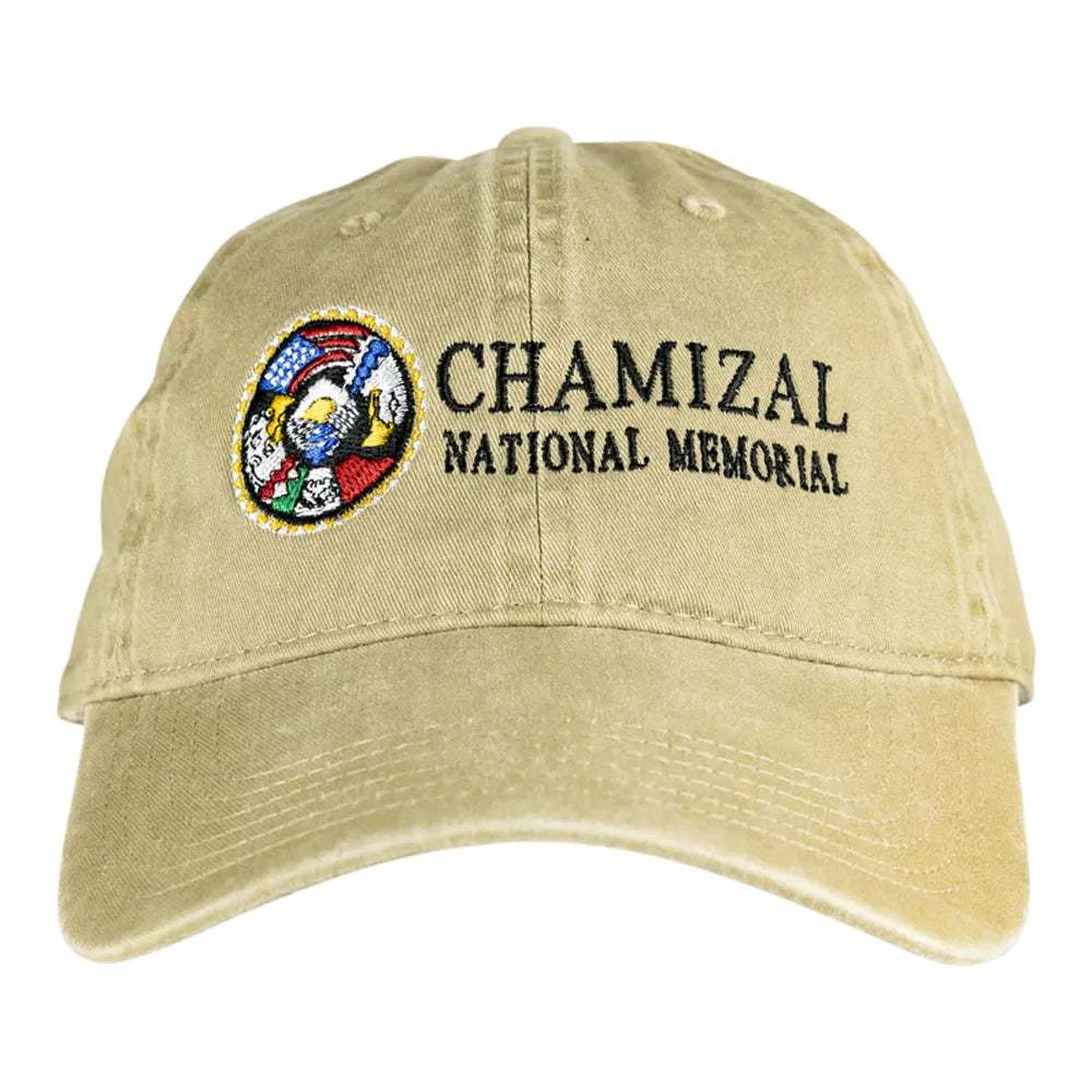 Beige cap with 'Chamizal National Memorial' text and emblem on a white background