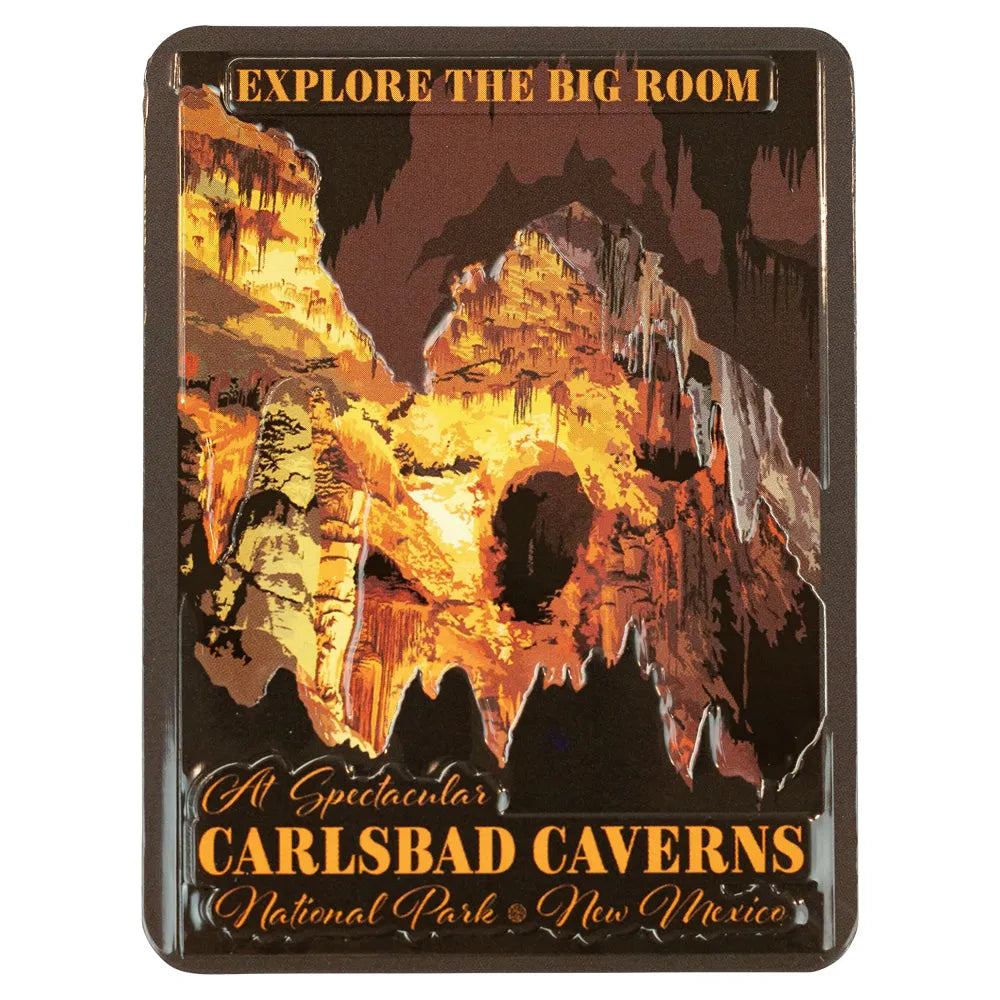 Carlsbad Caverns National Park magnet with cave illustration and text.