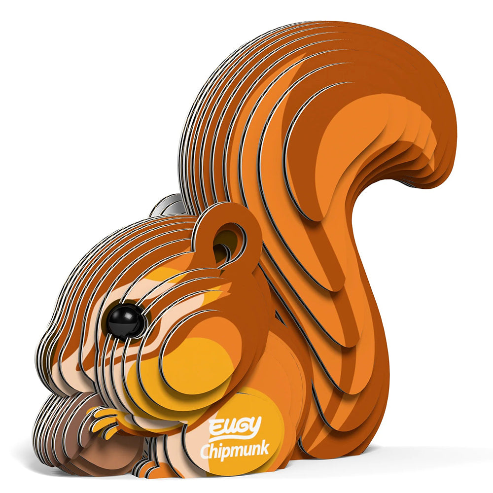 3D puzzle of a chipmunk with 'Eugy' branding on a white background