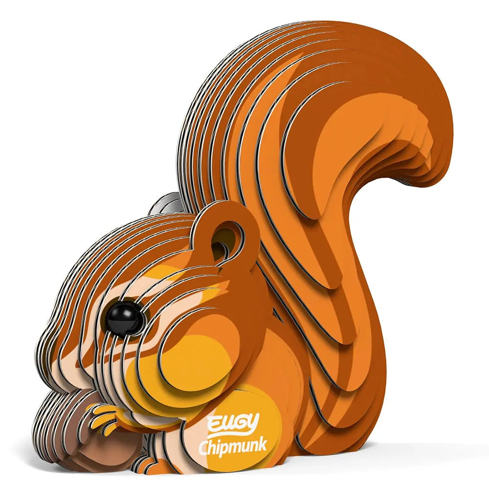 3D puzzle of a chipmunk with 'Eugy' branding on a white background