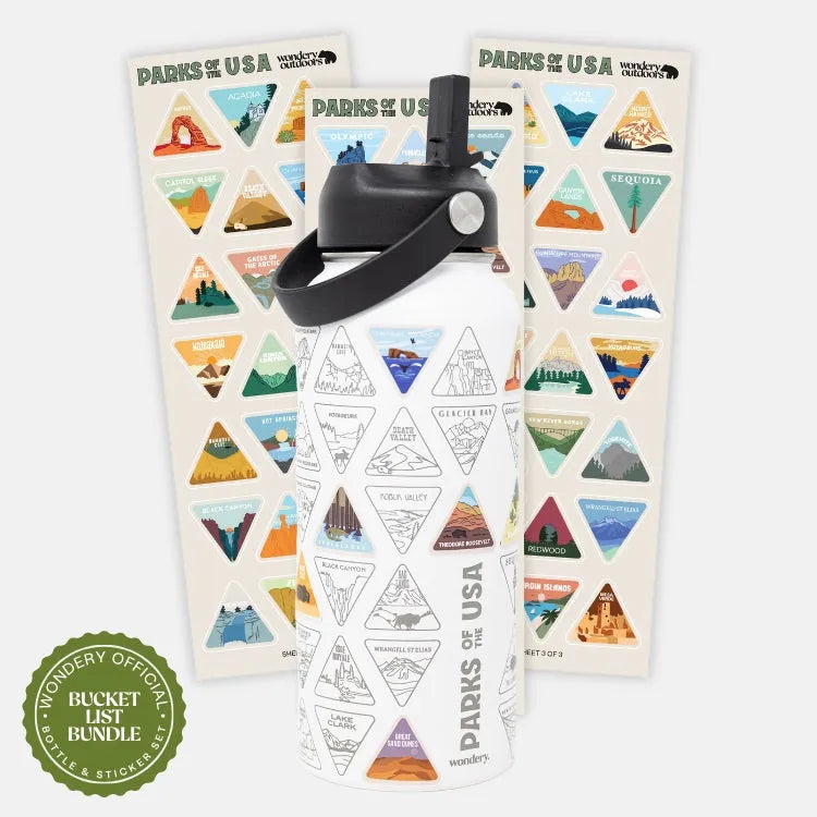 Parks of the USA Bucket List Bottle in white with packaging in background