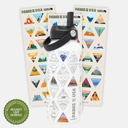 Parks of the USA Bucket List Bottle in white with packaging in background