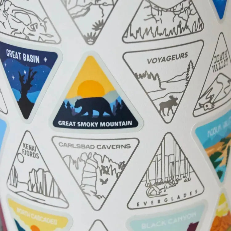 Closeup of Parks of the USA Bucket List Bottle sticker