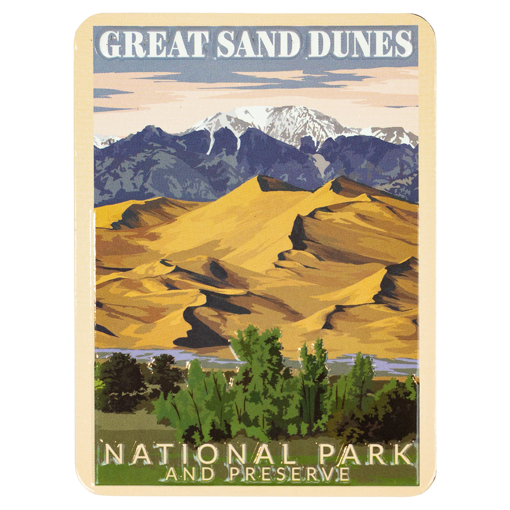 Great Sand Dunes National Park Magnet - Retro Ranger on a white background