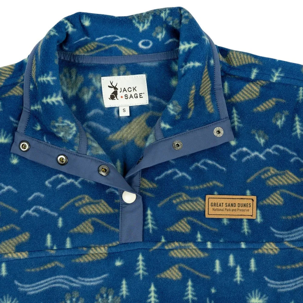 Blue shirt with nature-themed pattern and Great Sand Dunes National Park & Preserve label