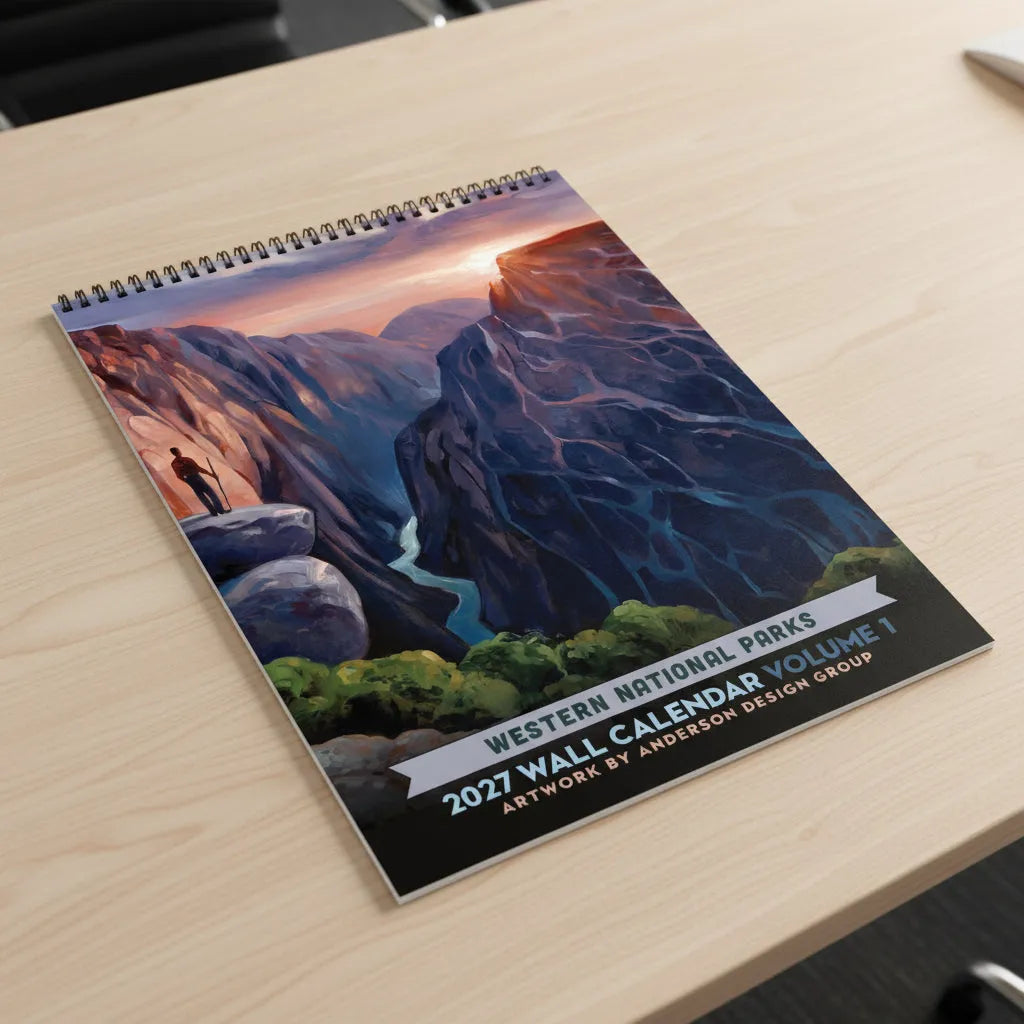 A spiral-bound 2027 wall calendar titled &