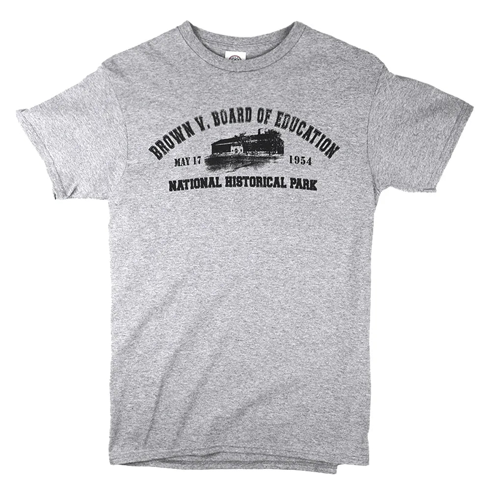 Gray t-shirt with black text and graphic on a white background