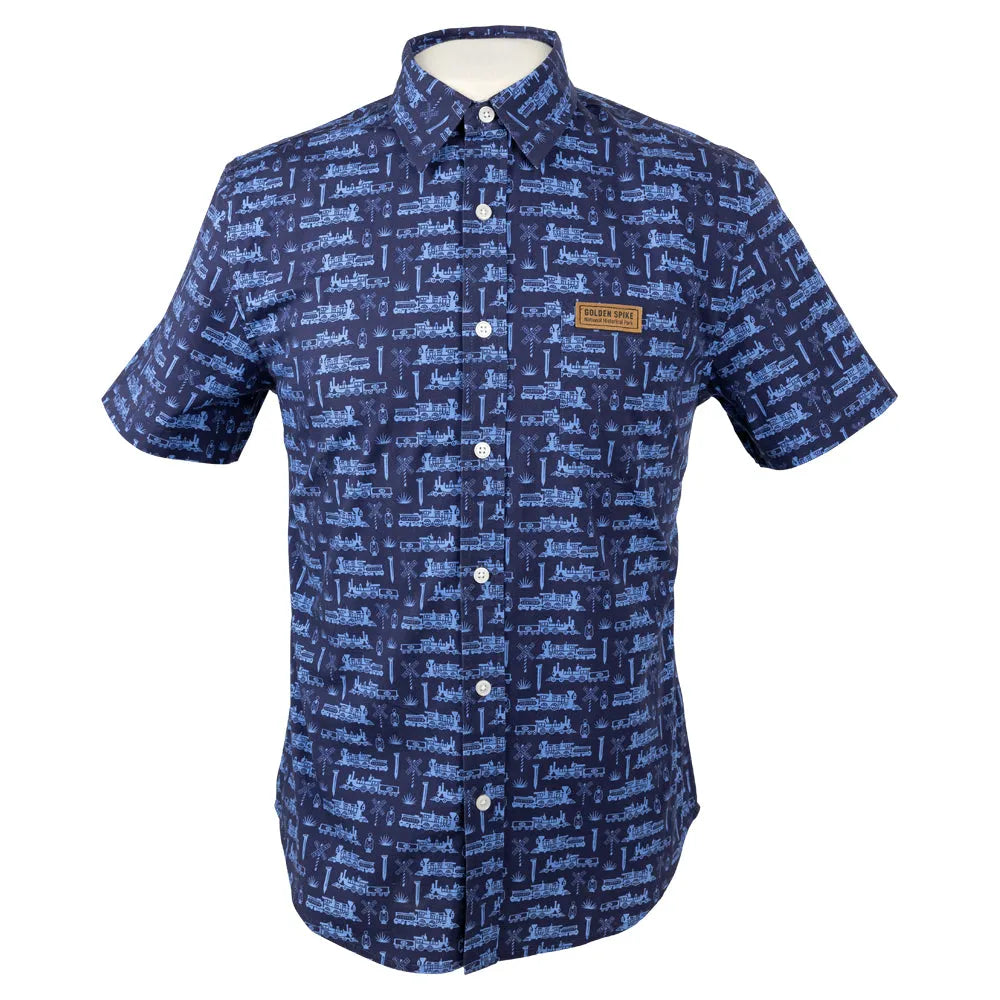 Golden Spike National Historical Park Camp Shirt navy blue front view
