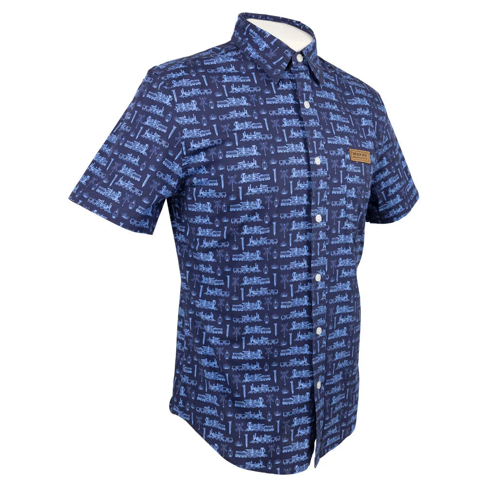 Golden Spike National Historical Park Camp Shirt navy blue quarter turn left
