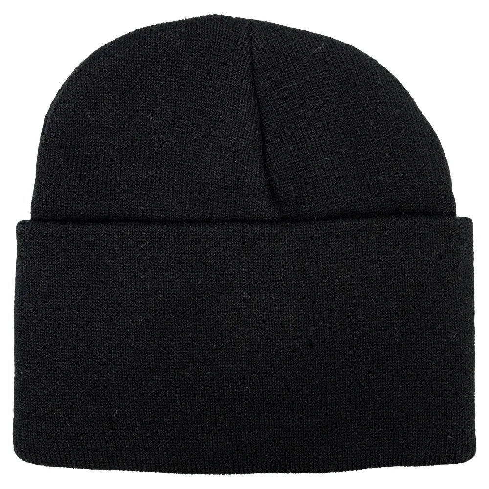 Black knit beanie back view