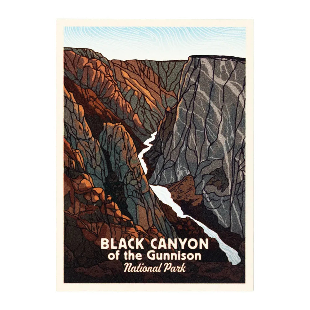 Illustration of Black Canyon of the Gunnison National Park with a river flowing through it.
