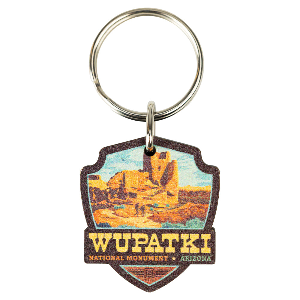 Keychain with Wupatki National Monument design on a white background