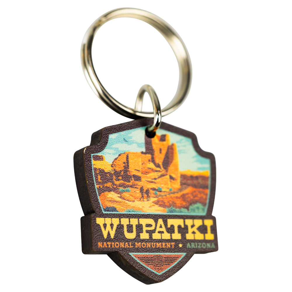 Keychain with Wupatki National Monument design on a white background
