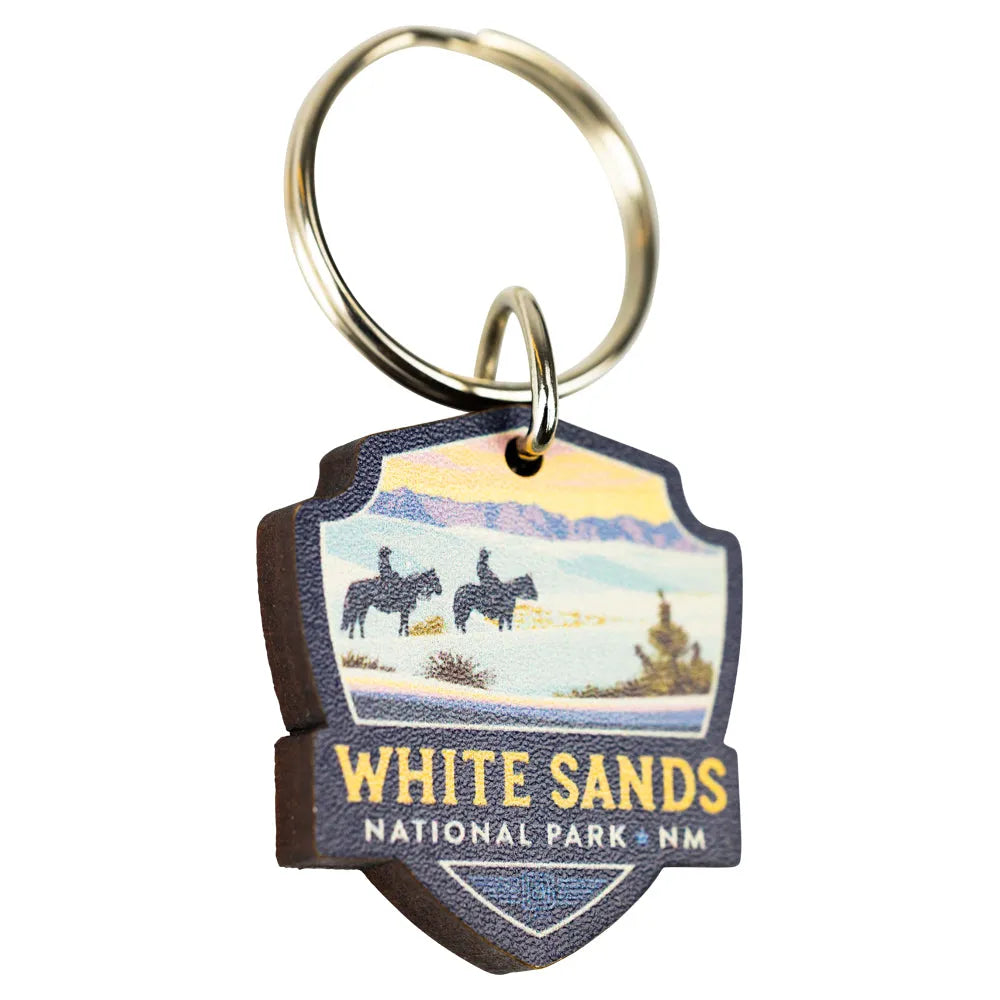Keychain with White Sands National Park design on a white background