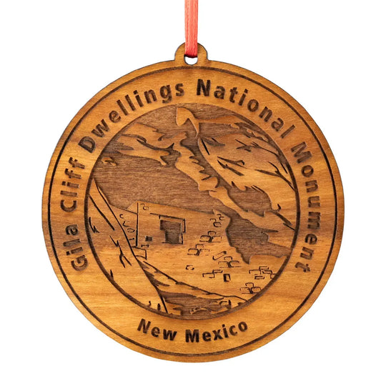 Gila Cliff Dwellings National Monument Wood Ornament on a white background