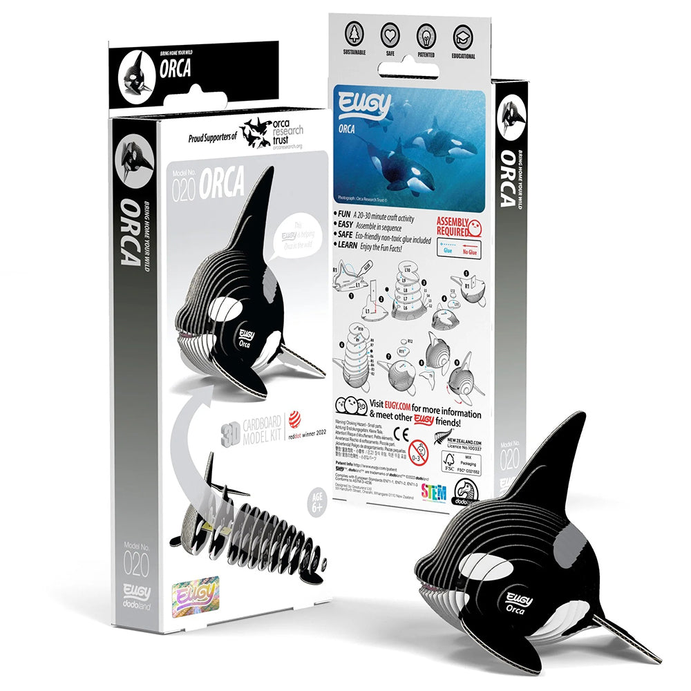 Orca cardboard 3D puzzle with packaging on a white background