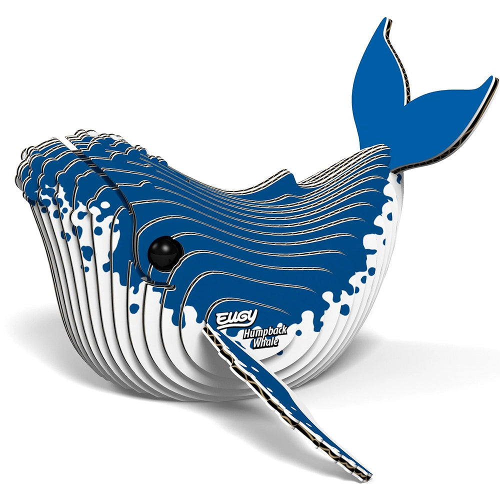 Blue and white whale 3D puzzle with a visible brand logo on a white background