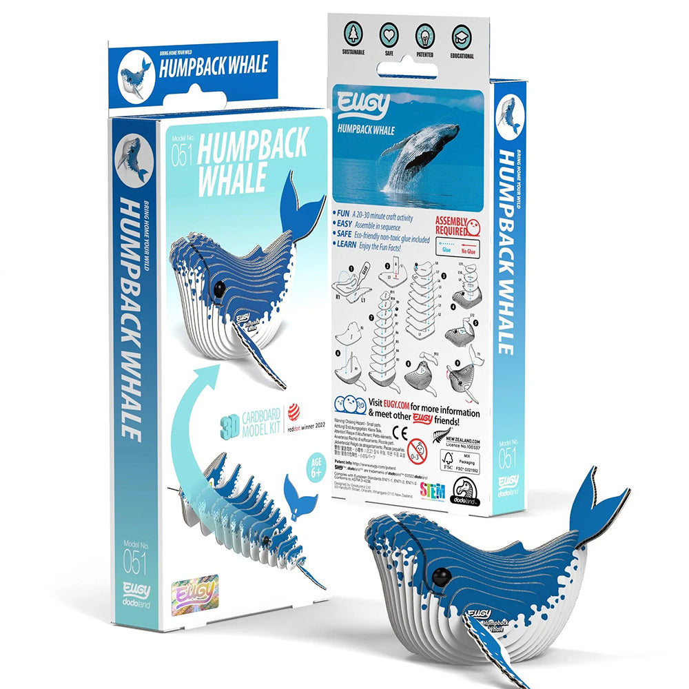 Humpback whale 3D puzzle kit with packaging on a white background