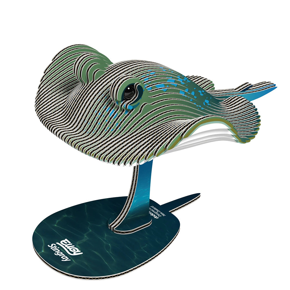 3D paper puzzle of a stingray on a stand.