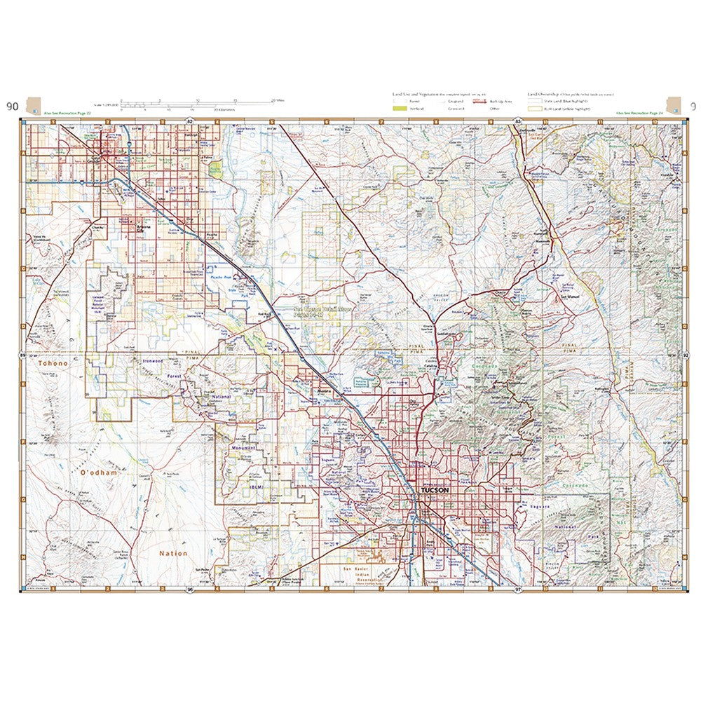 A detailed topographic map poster of southwestern Arizona, showing roads, rail lines, grid lines, and terrain contours in a vintage style.