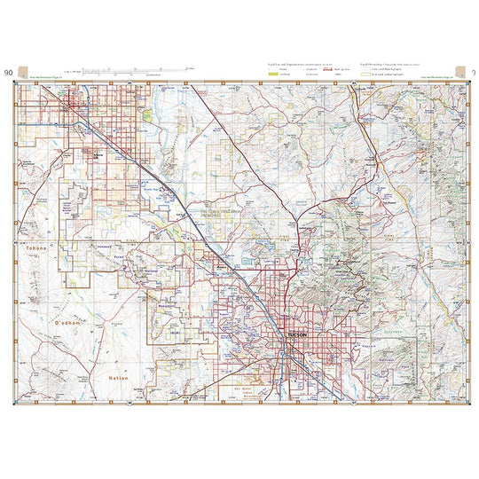 A detailed topographic map poster of southwestern Arizona, showing roads, rail lines, grid lines, and terrain contours in a vintage style.