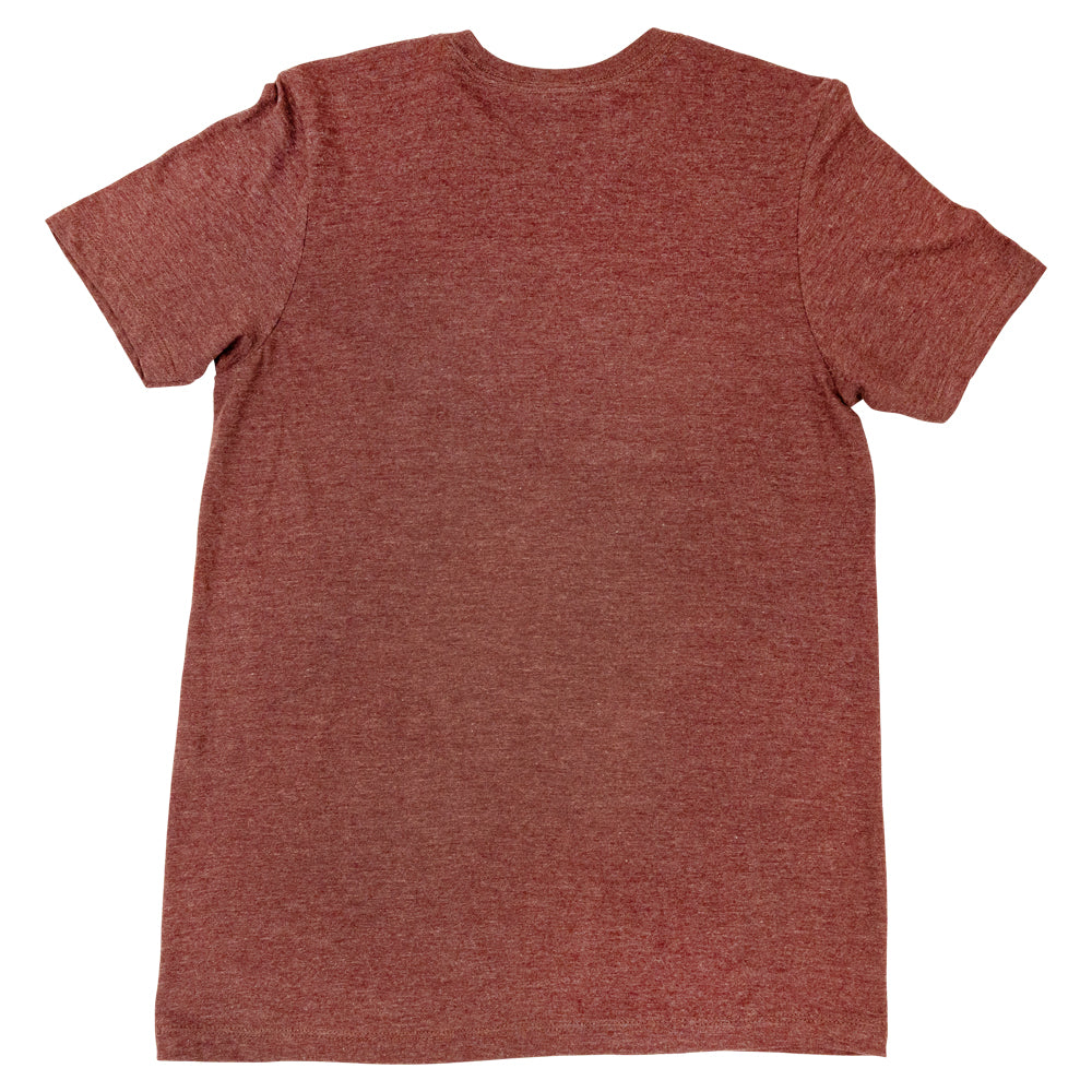 Maroon t-shirt back on a white background