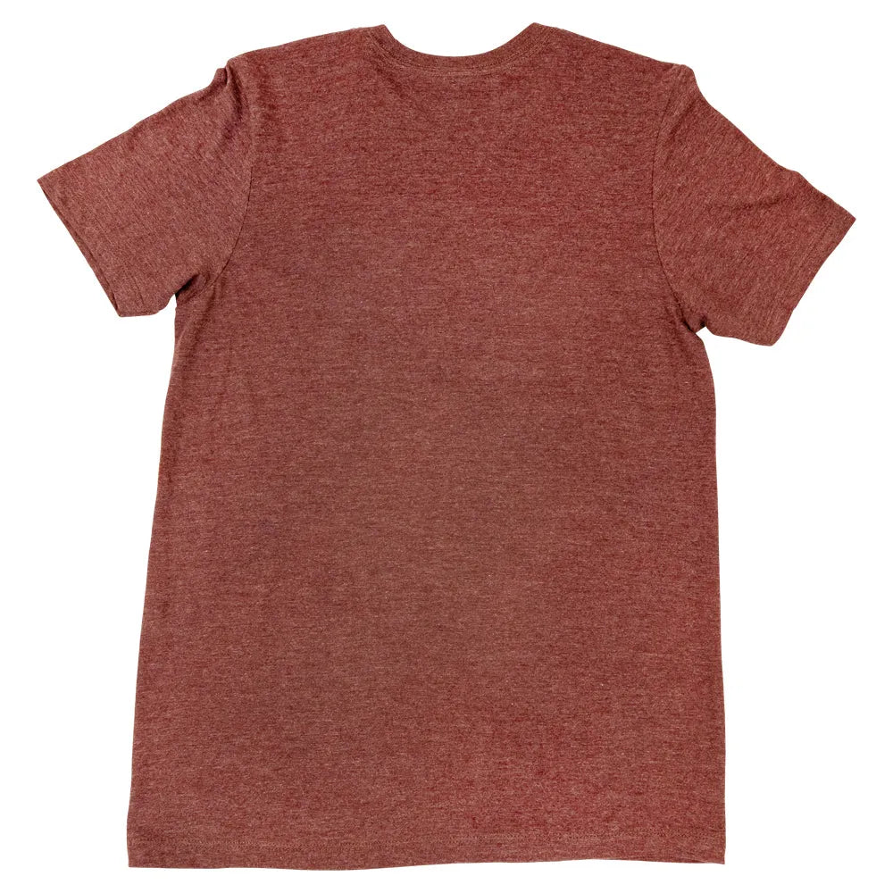 Maroon t-shirt back on a white background