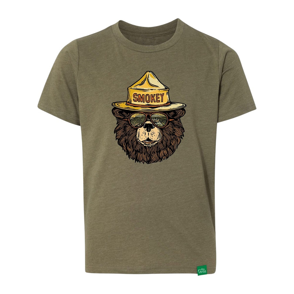 Smokey Bear Groovy Bear Youth T-Shirt on a white background