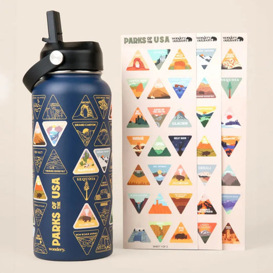 Parks of the USA Bucket List Bottle in blue with stickers