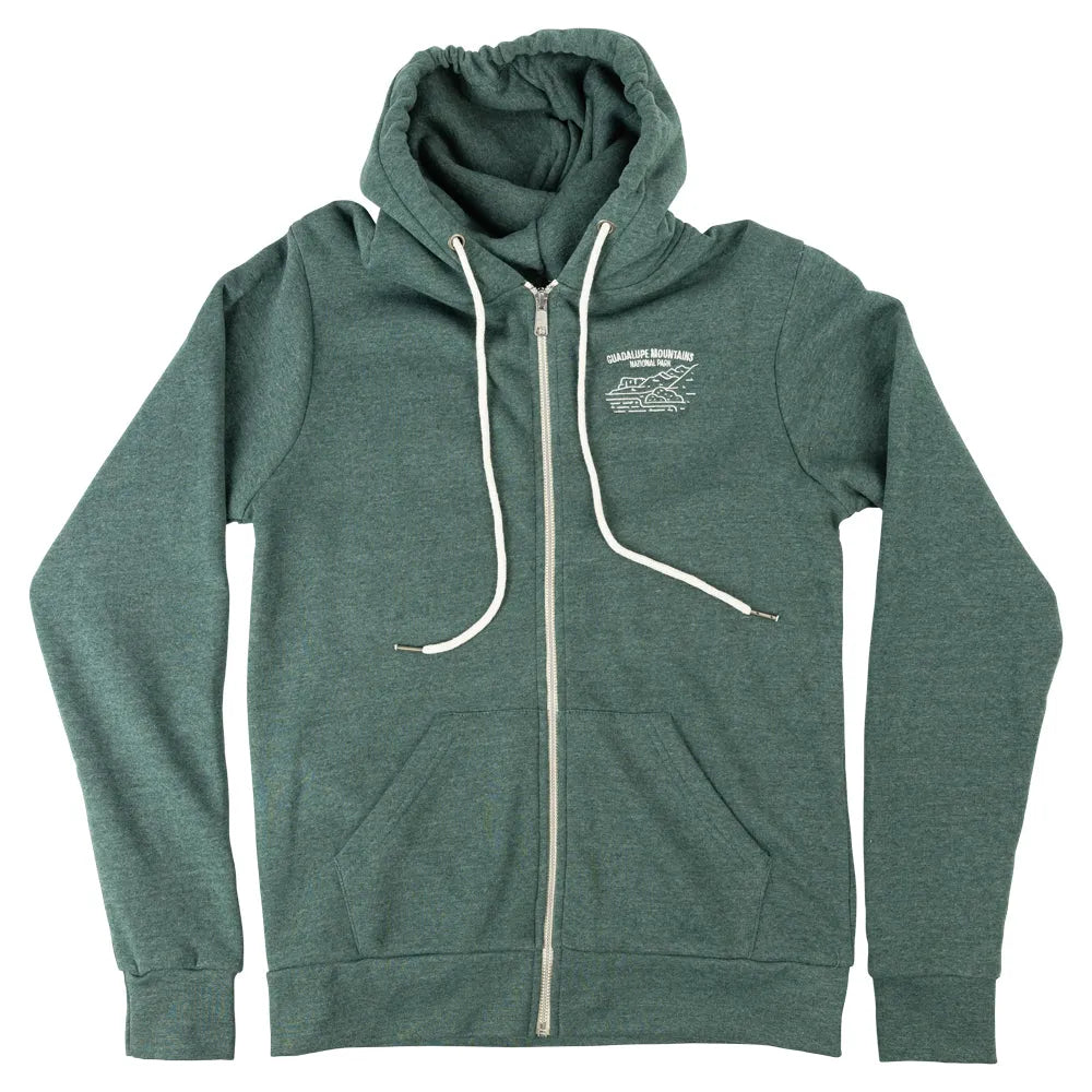 Guadalupe Mountains National Park Full Zip Fleece Hoodie – Fell Logo front view arms down