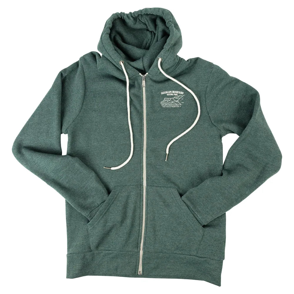Guadalupe Mountains National Park Full Zip Fleece Hoodie – Fell Logo with arms folded into pockets