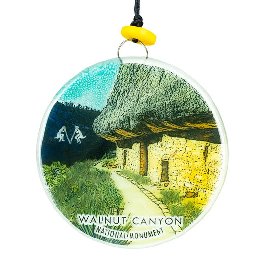 Walnut Canyon National Monument Recycled Glass Ornament on a white background