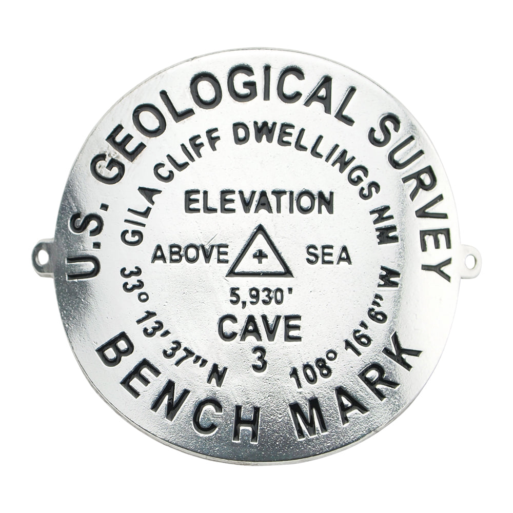Gila Cliff Dwellings benchmark medallion showing elevation 5,930 ft and coordinates.